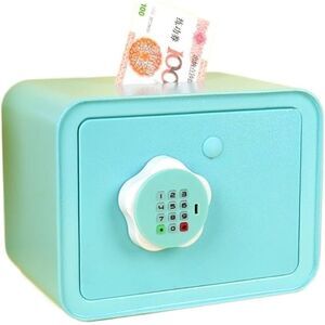 Safe, Electronic Piggy Bank Coin Box Mini Safe File Box (Blue, 18 * 16 * 24)